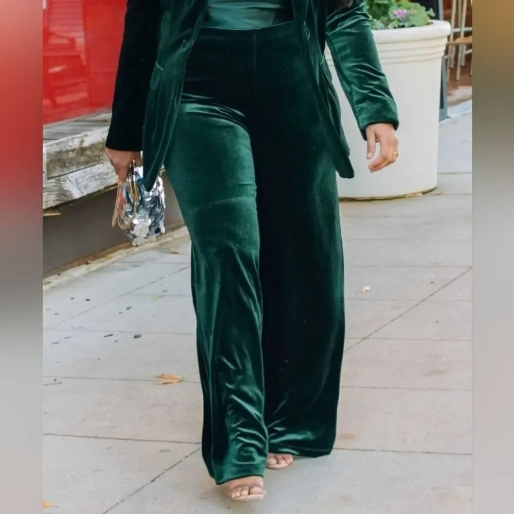 NWT Gibson Latimer Green Velvet Wide Leg PANT ONLY Size 10, 18